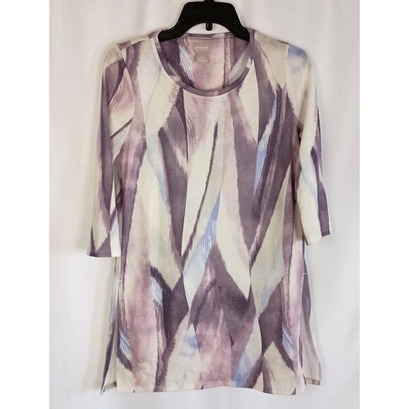 Chico’s Brushed Side-Slit Tunic Blouse Women’s Size 4P Lavender Top Soft - Picture 3 of 9